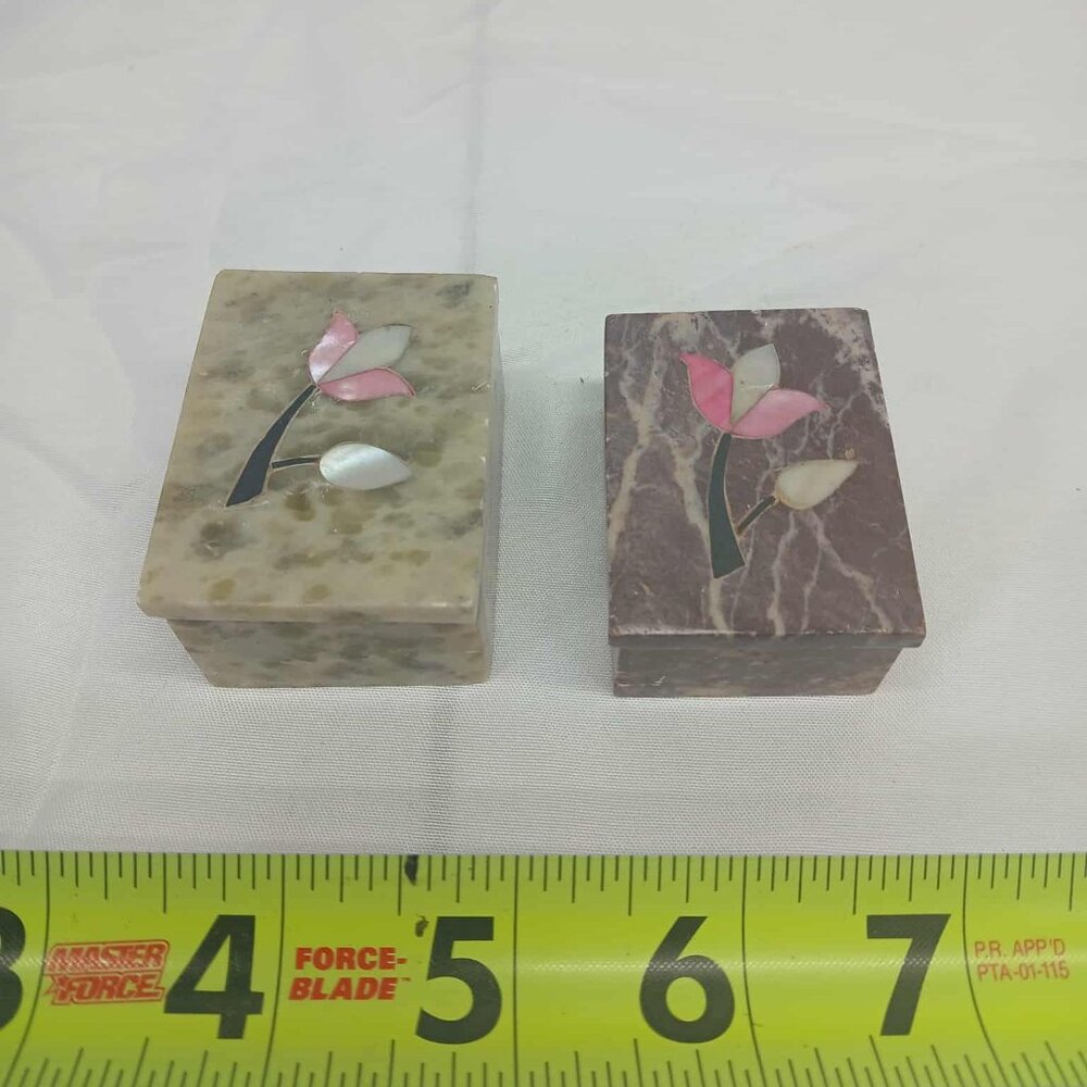 Set of 2 Marble (?) Ring boxes / Trinket Boxes